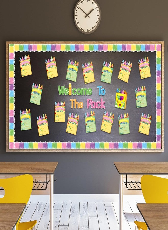 BeYumi Crayon Bulletin Board Set - 68Pcs Crayon First Day of School Sign Bulletin Board Set Welcome to The Pack Crayon Cutouts Trim Border Back to School Kindergarten Classroom Chalkboard Decoration - Image 5