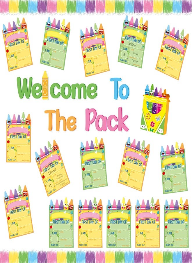 BeYumi Crayon Bulletin Board Set - 68Pcs Crayon First Day of School Sign Bulletin Board Set Welcome to The Pack Crayon Cutouts Trim Border Back to School Kindergarten Classroom Chalkboard Decoration - Image 1
