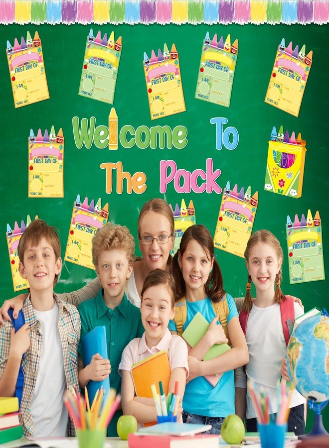 BeYumi Crayon Bulletin Board Set - 68Pcs Crayon First Day of School Sign Bulletin Board Set Welcome to The Pack Crayon Cutouts Trim Border Back to School Kindergarten Classroom Chalkboard Decoration - Image 3