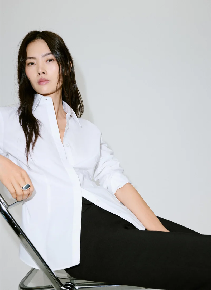 Mango 01-BLANCO Slim-Fit Poplin Shirt for Women | Best Price UAE
