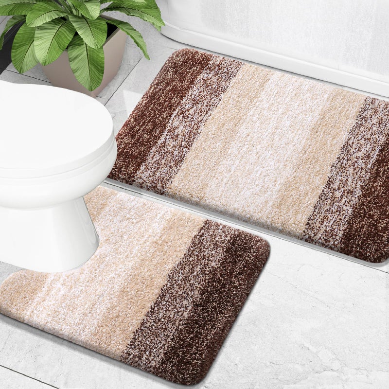 OLANLY Bathroom Rug Set 2 Piece Soft Absorbent Microfiber Bath Mats and UShaped Contour Toilet Rug NonSlip Machine Wash Dry Plush Shaggy Bath Mats for Bathroom 24x1624x20 Brown