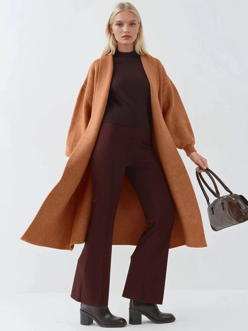 My Fashion Walnut Brown MY FASHION Long Fit Knitwear Cardigan for Women | Best Price UAE