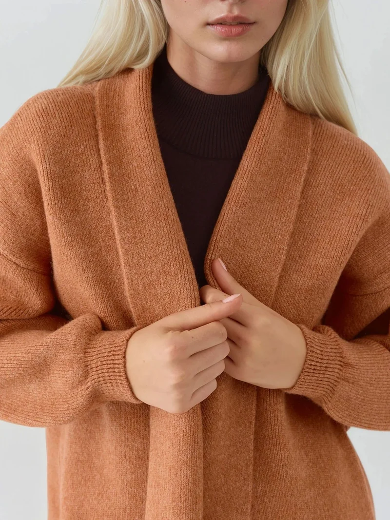 My Fashion Walnut Brown MY FASHION Long Fit Knitwear Cardigan for Women | Best Price UAE