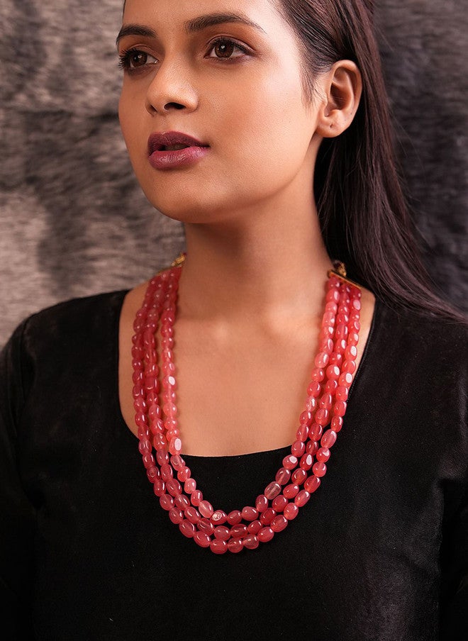 Binnis Wardrobe Pink & Gold Toned Pearl Beaded Necklace - Image 5