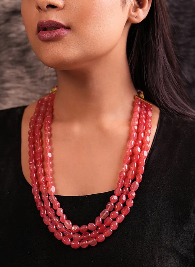 Binnis Wardrobe Pink & Gold Toned Pearl Beaded Necklace - Image 1