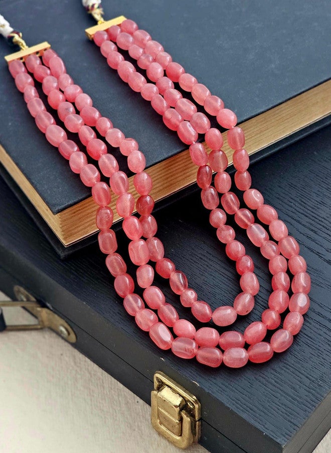 Binnis Wardrobe Pink & Gold Toned Pearl Beaded Necklace - Image 2