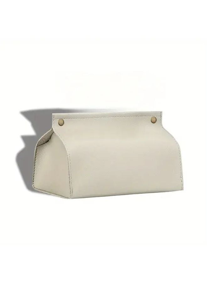 حافظة مناديل السيارات البيج حامل علبة المناديل الجلد الصناعي منظّم المركبات مقاوم للغبار تخزين المنزل - Image 1