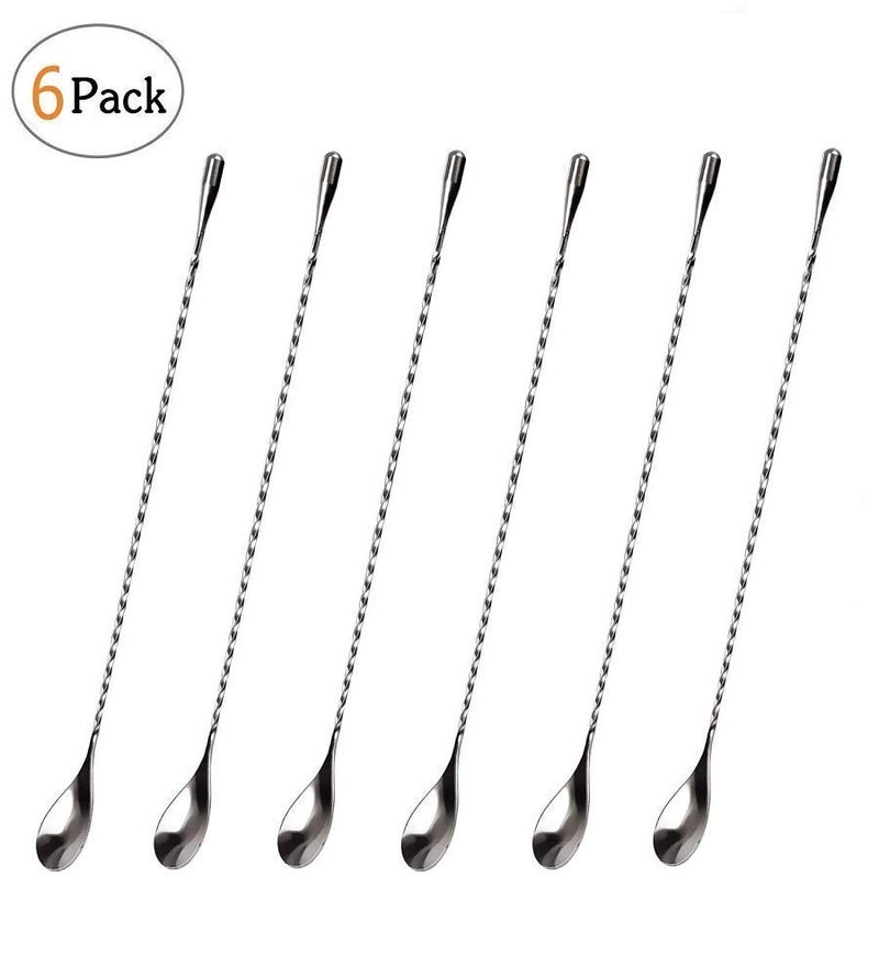 NJ Teardrop Bar Spoons Stainless Steel, Professional Cocktail Mixing Spoon Bar Tool Japanese Style Teardrop End Design, Spiral Pattern Spoon: 12 Inches - 6 Pcs Set - Image 2