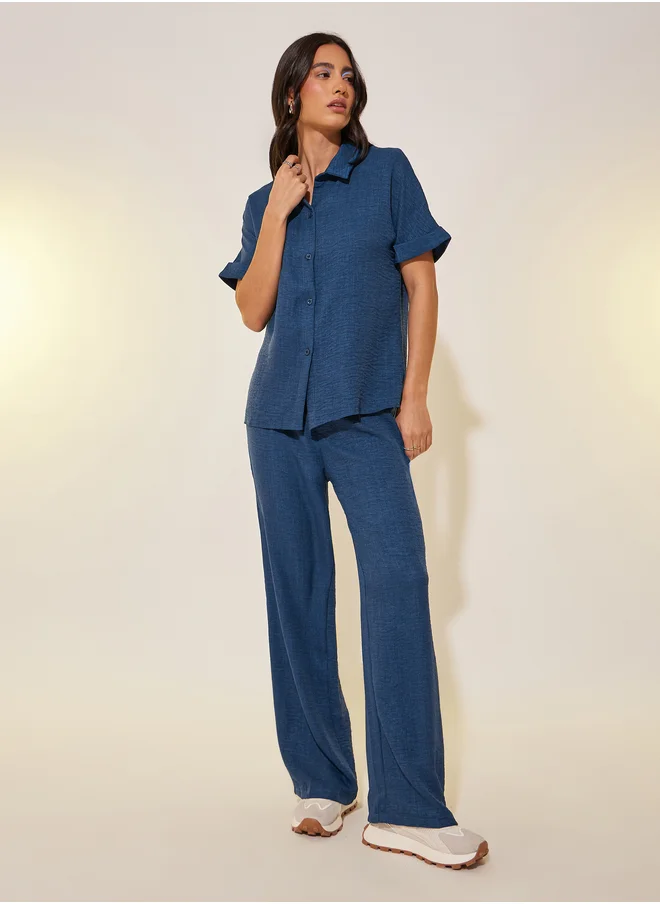 Take Two Take Two Solid Short Sleeve Shirt and Pants Co-Ords