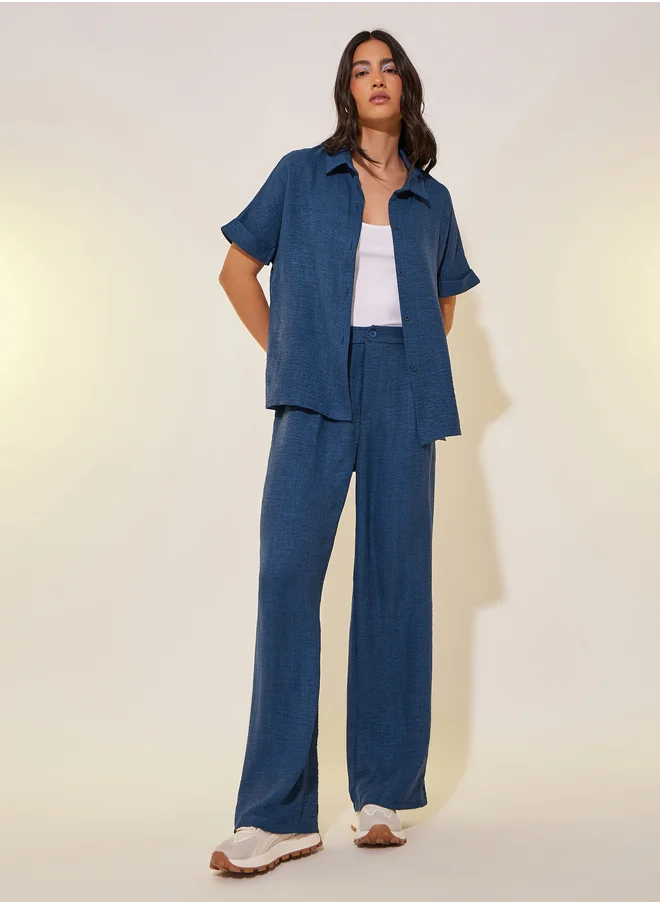Take Two Take Two Solid Short Sleeve Shirt and Pants Co-Ords