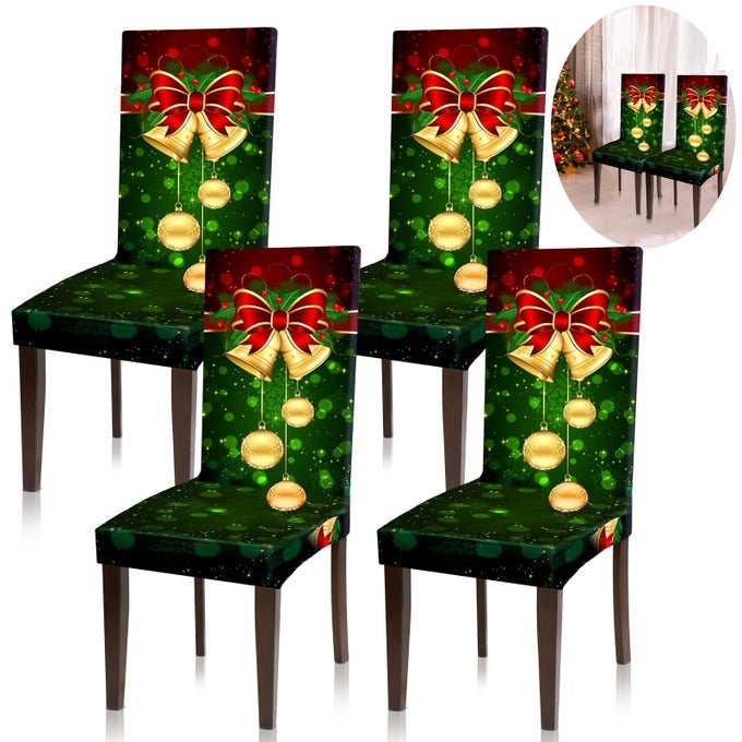 CHAIR COVERS 4 PCS GREEN FURNITURE COVER FOR DINING ROOM STRETCH REMOVABLE WASHABLE PROTECTOR WITH CHRISTMAS SEAT SLIPCOVER FOR HOME HOTEL BANQUET WEDDING PARTY