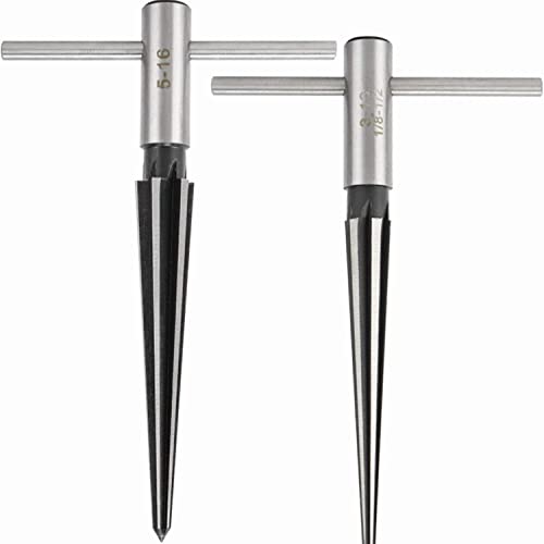 Faneta T Handle Taper Reamer Set 3-13mm(1/8''-1/2'') & 5-16mm(½"-5/8") Bridge Pin Hole Hand Held Tapered Reamers 6 Fluted Chamfer Reaming Guitar Woodworker Luthier Tool (Set of 2) - Image 1
