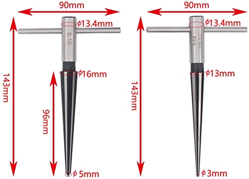Faneta T Handle Taper Reamer Set 3-13mm(1/8''-1/2'') & 5-16mm(½"-5/8") Bridge Pin Hole Hand Held Tapered Reamers 6 Fluted Chamfer Reaming Guitar Woodworker Luthier Tool (Set of 2) - Image 4