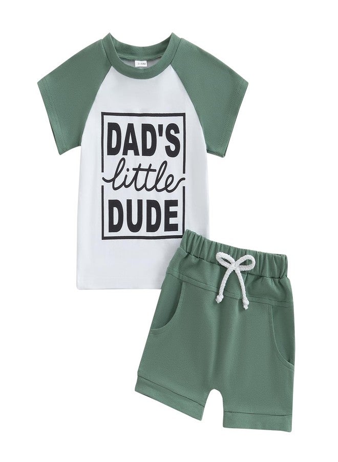 MoZiKQin Baby Boy Summer Clothes Cute Letter Print Short Sleeve Tshirt and Shorts Set Toddler Summer Outfits for boys (Dad's Little Dude-green, 18-24 Months) - Image 1