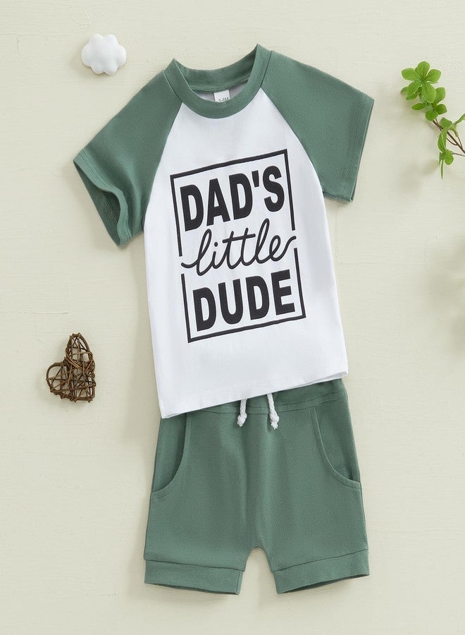 MoZiKQin Baby Boy Summer Clothes Cute Letter Print Short Sleeve Tshirt and Shorts Set Toddler Summer Outfits for boys (Dad's Little Dude-green, 18-24 Months) - Image 2