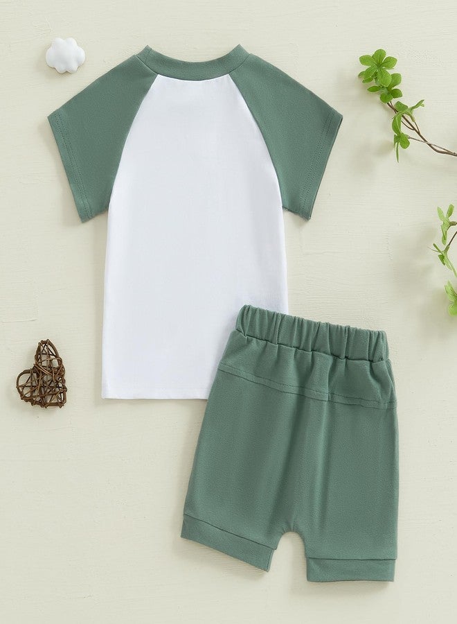 MoZiKQin Baby Boy Summer Clothes Cute Letter Print Short Sleeve Tshirt and Shorts Set Toddler Summer Outfits for boys (Dad's Little Dude-green, 18-24 Months) - Image 3