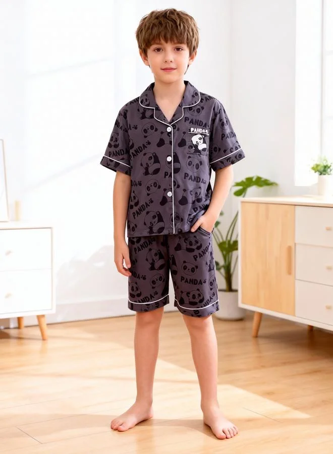 Take Two Boys Panda Print Pocket Detail Shirt and Shorts Pyjama Set
