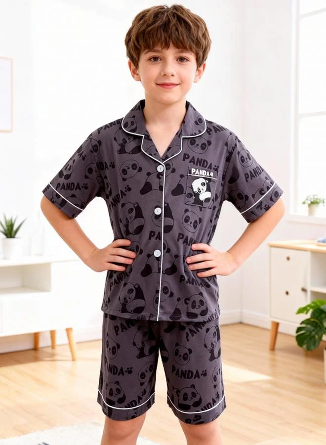 Take Two  Boys Panda Print Pocket Detail Shirt And Shorts Pyjama Set for Men | Best Price UAE