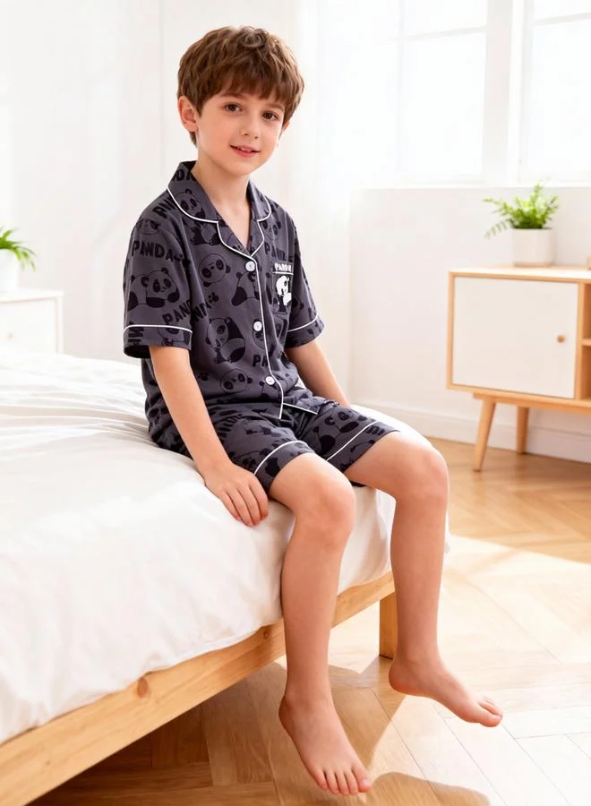 Take Two  Boys Panda Print Pocket Detail Shirt And Shorts Pyjama Set for Men | Best Price UAE