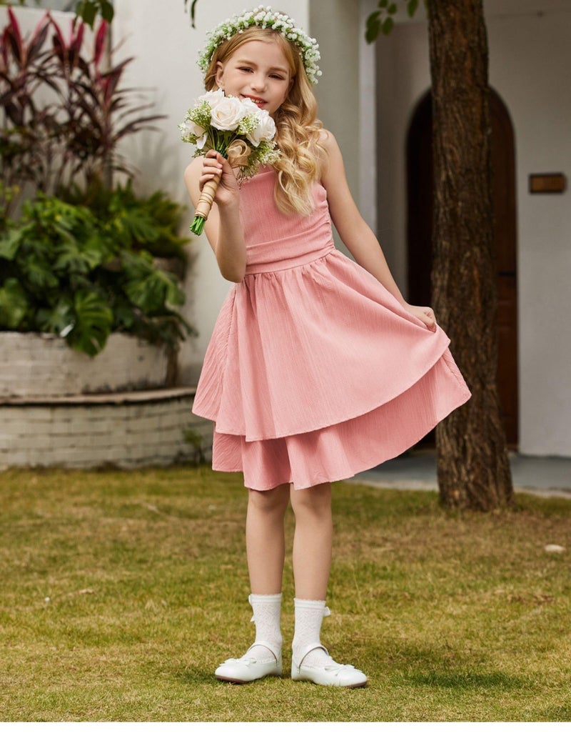 Arshiner Girls Pink Easter Dresses Formal Summer Beach Boho Hawaiian Casual Spaghetti Strap Midi Tween Girl Sundress Size 10-12 - Image 5