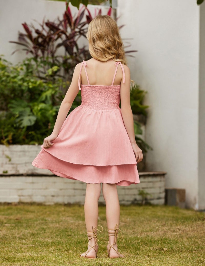 Arshiner Girls Pink Easter Dresses Formal Summer Beach Boho Hawaiian Casual Spaghetti Strap Midi Tween Girl Sundress Size 10-12 - Image 3