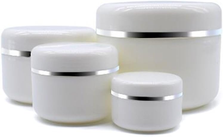 6PCS 8.5oz Ounce Empty White Silver Edge Portable Refillable Plastic Cosmetic Makeup Face Cream Jar Sample Container Bottle Pot (250ml(8.4oz)-6PCS)