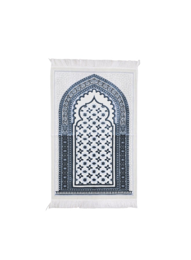 سجادة صلاة إسلامية مخملية بطراز ميغان جودة ممتازة أزرق وأبيض 70 × 110 سم MEGANES103662BLU