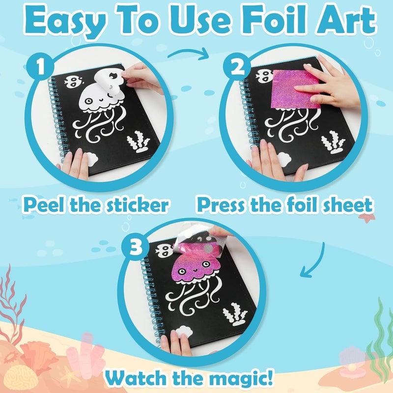 FUNNYB&G Foil Art Kit - Foil Crafts for Kids, Toys for Girls 4-10 Years Old, No Mess Travel Essentials, Kids Toys, Girls Gifts, Birthday Gift, Coloring Books for Kids - Image 3