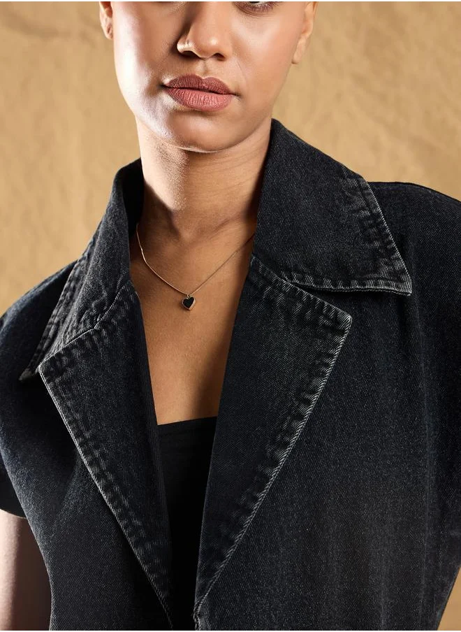 SASSAFRAS Denim Washed Front Open Crop Gilet by Styli
