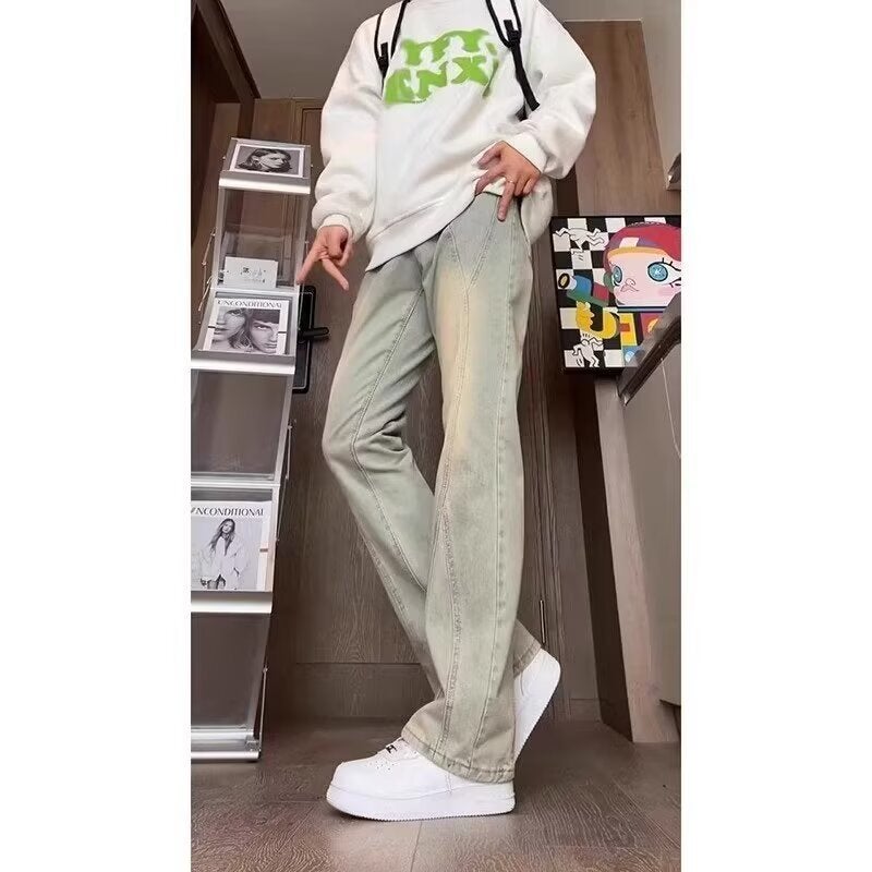 American Style Retro Deconstructed Design Sense Niche Jeans Men'S And Women'S Loose Wide Leg Washed Old Casual Pants - Image 1