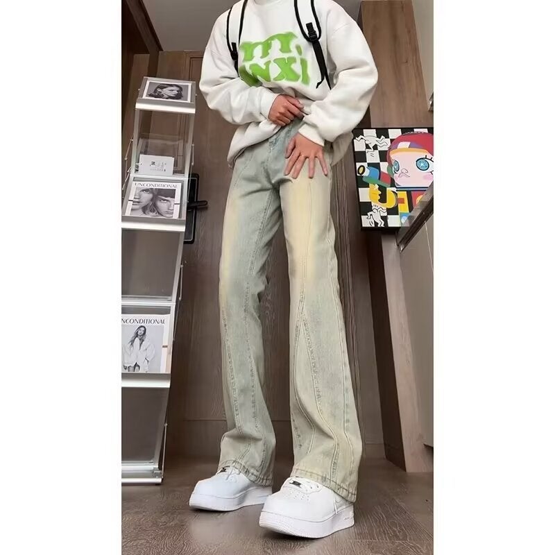American Style Retro Deconstructed Design Sense Niche Jeans Men'S And Women'S Loose Wide Leg Washed Old Casual Pants - Image 2