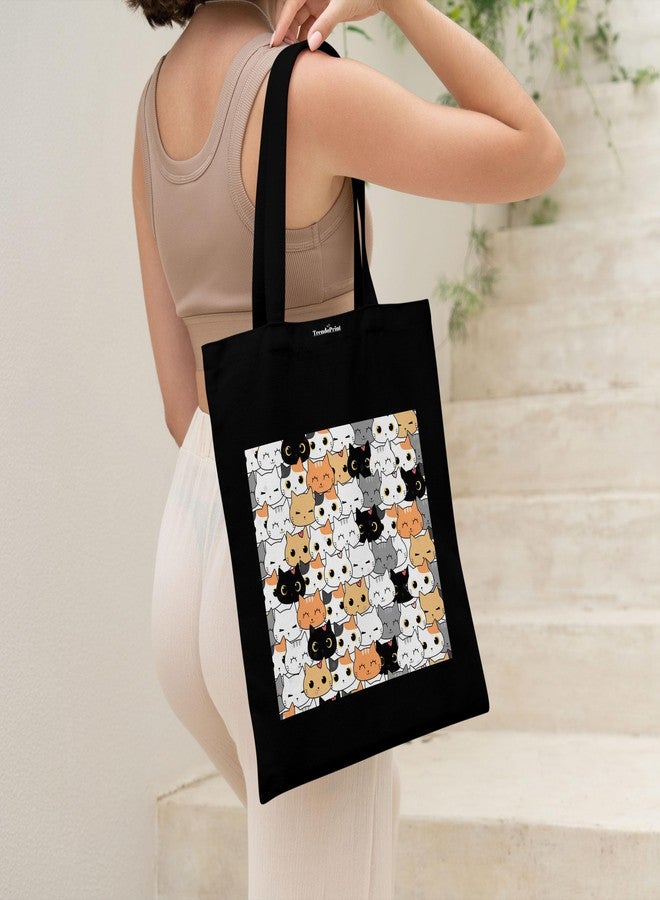 TrendoPrint حقيبة تسوق سوداء مطبوعة صديقة للبيئة من تريندوبرينت، مقاس 14 × 16 بوصة، مع حقيبة مكياج، مناسبة للجامعة والتسوق والسفر (TB37) - Image 5