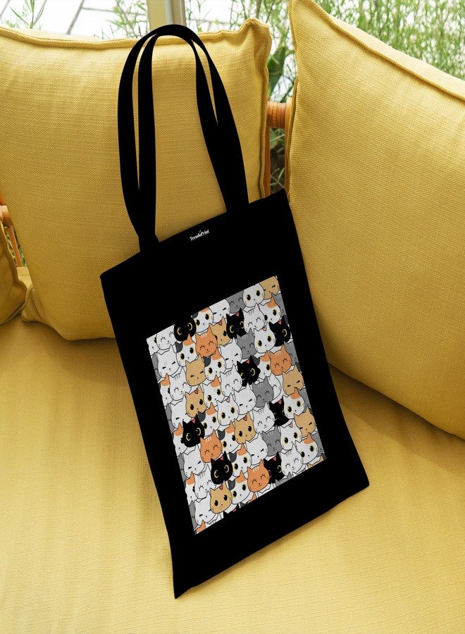 TrendoPrint حقيبة تسوق سوداء مطبوعة صديقة للبيئة من تريندوبرينت، مقاس 14 × 16 بوصة، مع حقيبة مكياج، مناسبة للجامعة والتسوق والسفر (TB37) - Image 3