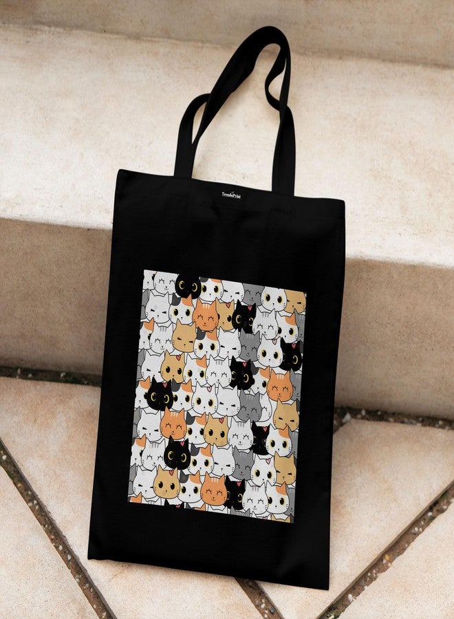 TrendoPrint حقيبة تسوق سوداء مطبوعة صديقة للبيئة من تريندوبرينت، مقاس 14 × 16 بوصة، مع حقيبة مكياج، مناسبة للجامعة والتسوق والسفر (TB37) - Image 2