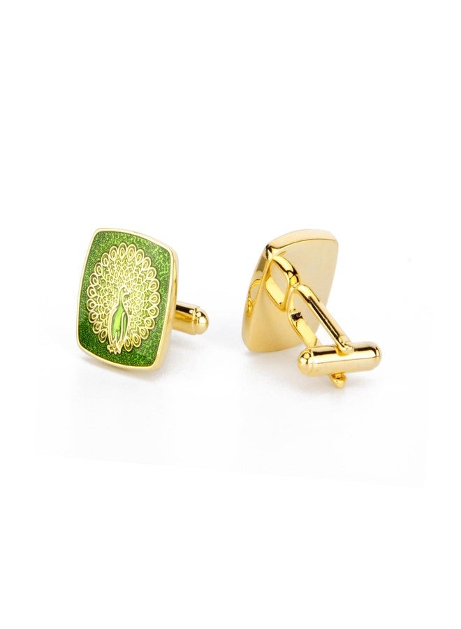 Wynameleri Enamel Cufflinks Green Peacock Design For Men in Gift Box - Image 1
