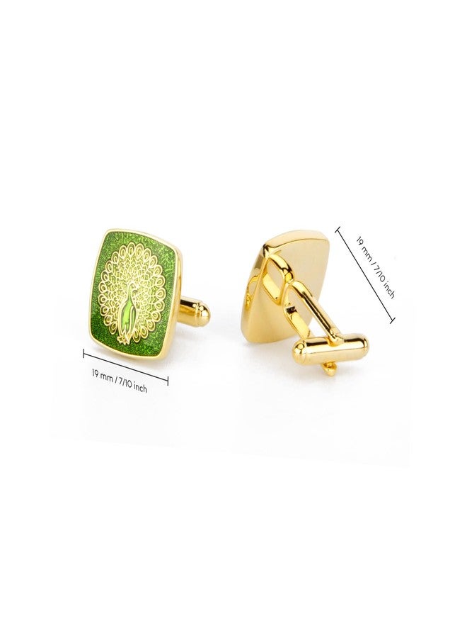 Wynameleri Enamel Cufflinks Green Peacock Design For Men in Gift Box - Image 2