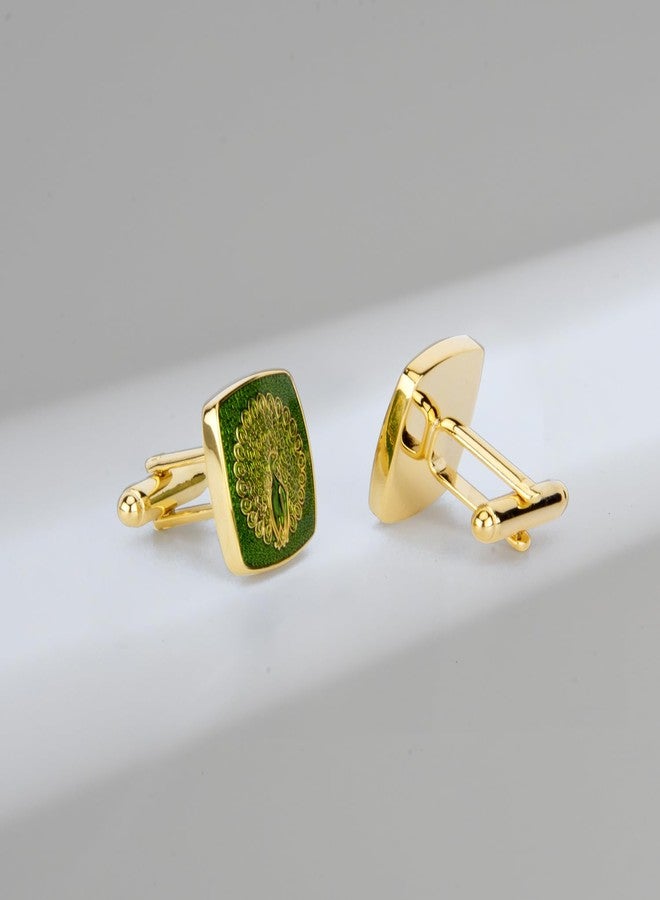 Wynameleri Enamel Cufflinks Green Peacock Design For Men in Gift Box - Image 3