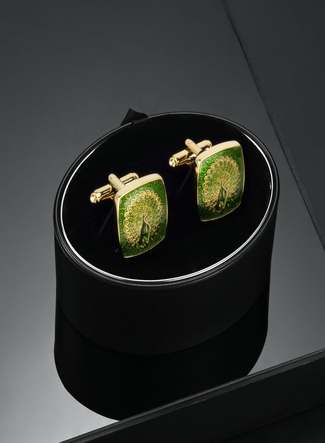 Wynameleri Enamel Cufflinks Green Peacock Design For Men in Gift Box - Image 5