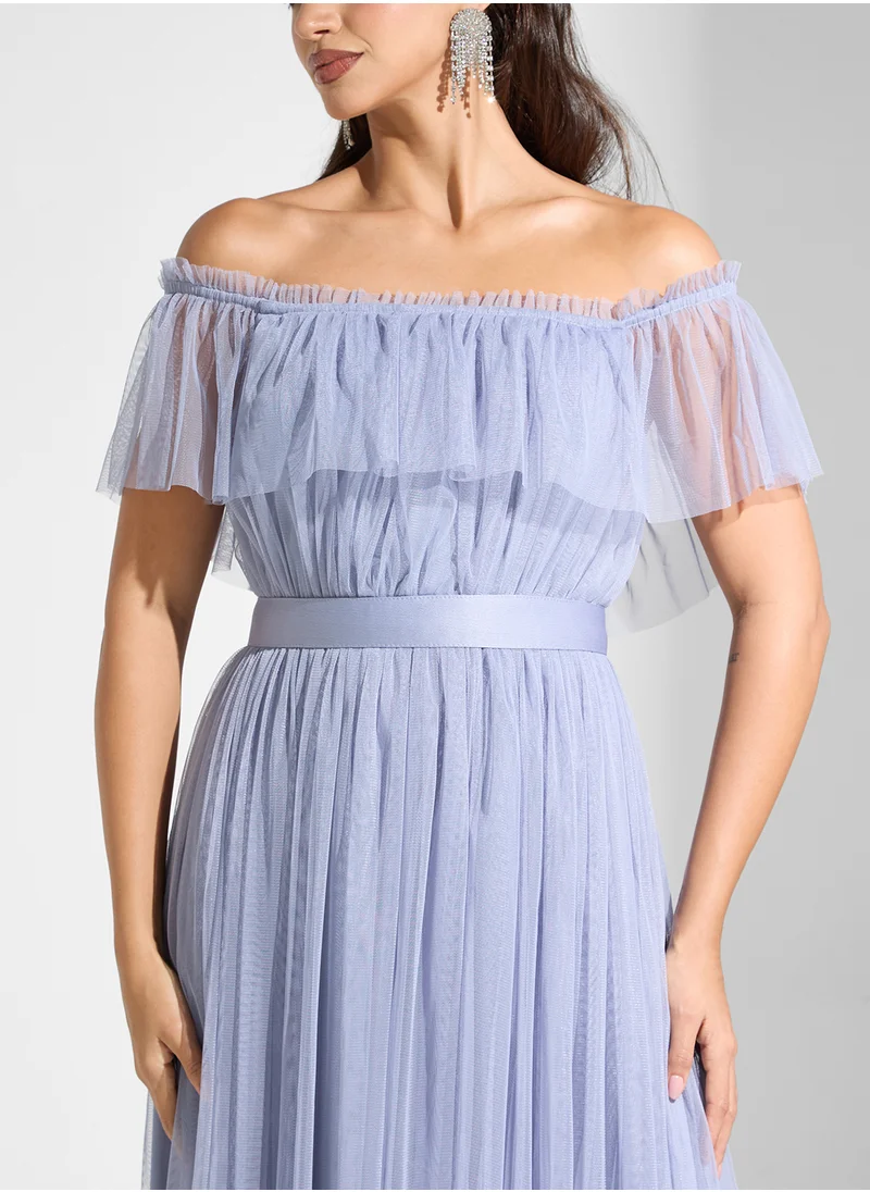 Anaya With Love Bardot Tie Detailed Dress