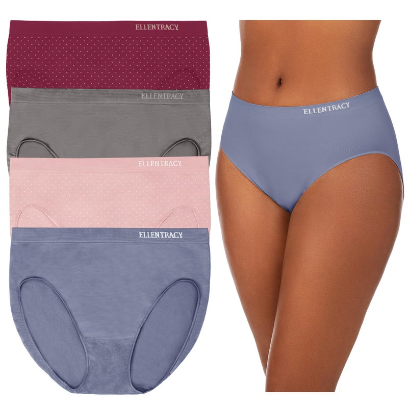ELLEN TRACY Womenâ€™s High Cut Brief Panties Breathable Seamless Underwear 4-Pack Multipack (Regular & Plus Size) - Medium - Image 1