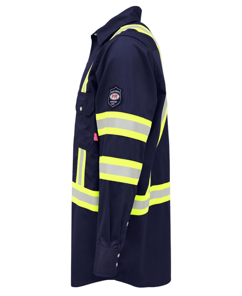 BOCOMAL FR Shirts Hi Vis/High Visibility Flame Resistant/Fire Retardant Shirt 7.5oz Navy FR Shirts for Men - Image 2