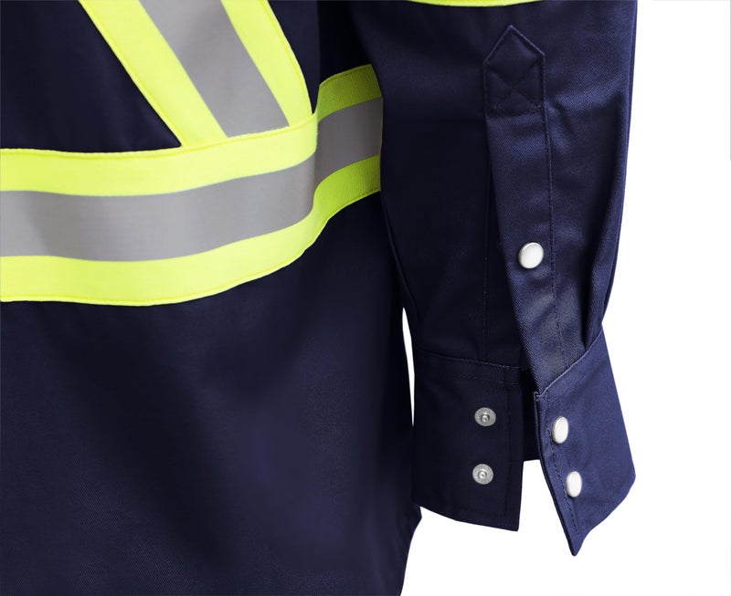 BOCOMAL FR Shirts Hi Vis/High Visibility Flame Resistant/Fire Retardant Shirt 7.5oz Navy FR Shirts for Men - Image 5