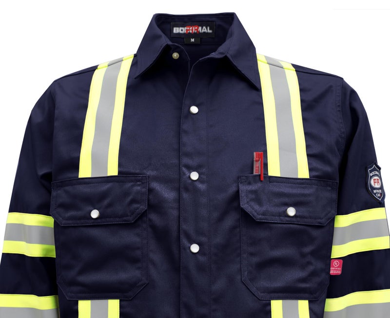 BOCOMAL FR Shirts Hi Vis/High Visibility Flame Resistant/Fire Retardant Shirt 7.5oz Navy FR Shirts for Men - Image 4