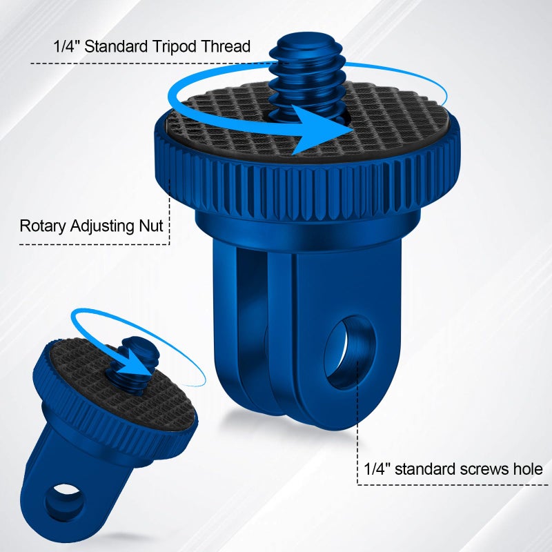 Frienda 4 Pieces Aluminum Camera Tripod Mount Adapter 1/4-20 Conversion Adapter for Tripod Compatible with GoPro Action Cameras and Other Standard 1/4 Accessories (Blue) - Image 3
