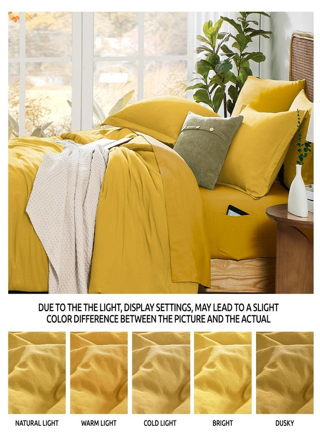 WRENSONGE Mustard Yellow Queen Comforter Set, 7 Pieces Soft Microfiber Comforters Queen Size with Fitted Sheet, Flat Sheet, 2 Shams, and 2 Pillowcases- Warm Bedding Sets Queen for All Season - Image 3