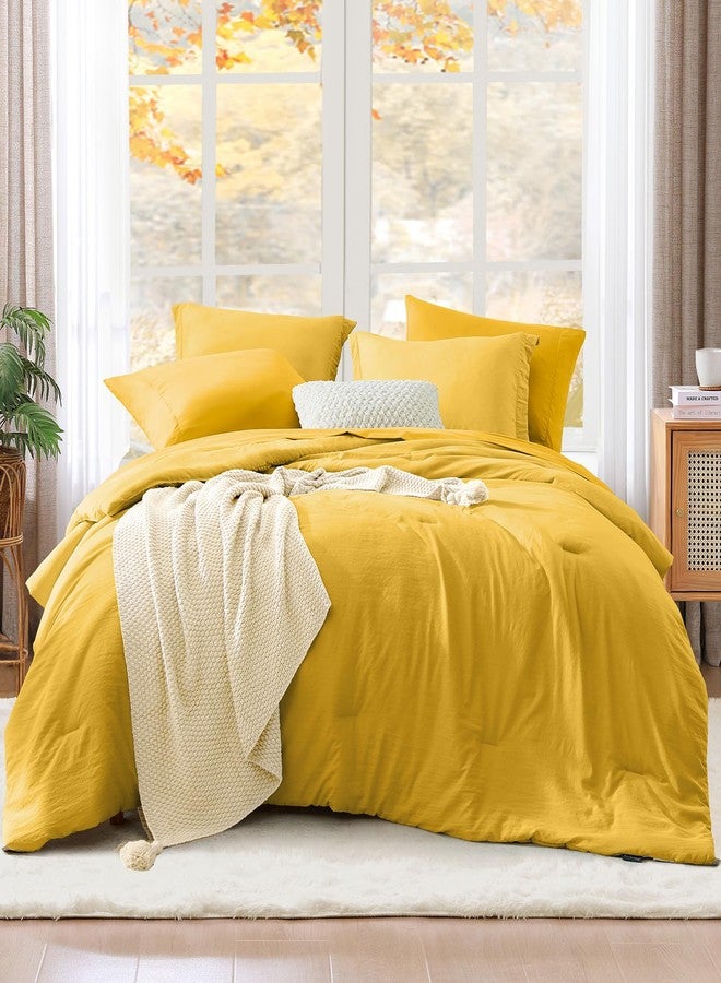 WRENSONGE Mustard Yellow Queen Comforter Set, 7 Pieces Soft Microfiber Comforters Queen Size with Fitted Sheet, Flat Sheet, 2 Shams, and 2 Pillowcases- Warm Bedding Sets Queen for All Season - Image 2