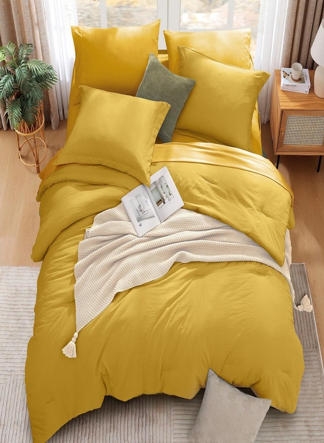 WRENSONGE Mustard Yellow Queen Comforter Set, 7 Pieces Soft Microfiber Comforters Queen Size with Fitted Sheet, Flat Sheet, 2 Shams, and 2 Pillowcases- Warm Bedding Sets Queen for All Season - Image 4