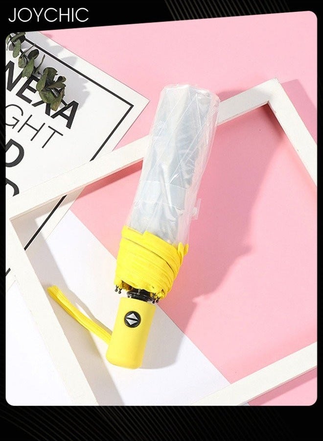 Joychic Full Automatic Three Folding Transparent Clear Travel Rain Umbrella for Women Ladies Girls Outdoor Yellow - Image 2