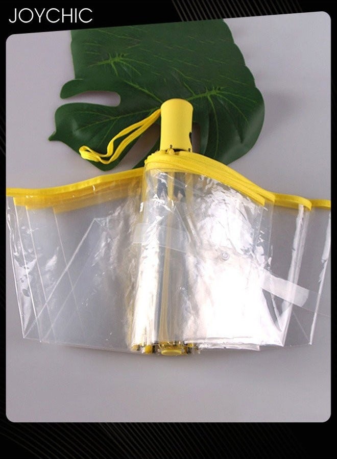 Joychic Full Automatic Three Folding Transparent Clear Travel Rain Umbrella for Women Ladies Girls Outdoor Yellow - Image 3