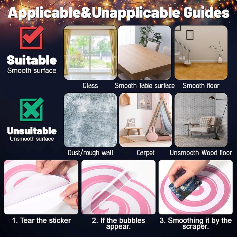 Whaline 108 Pcs Christmas Peppermint Floor Decals Sticker Decoration Pink Candy Snowflake Wall Floor Window Clings for Xmas Winter Holiday Party Decor - Image 3